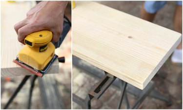 Sanding the seat with a palm sander