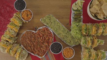 E Filled with tacos.