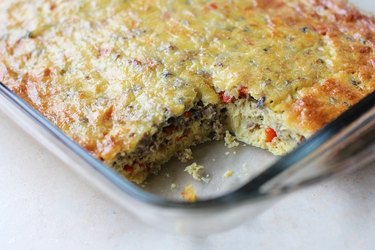 Finished breakfast casserole with piece missing