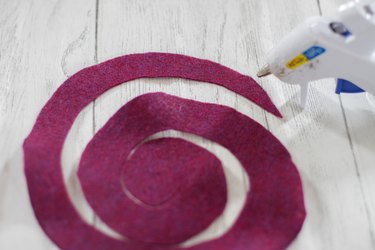 Gluing the felt spiral for DIY felt succulent plant