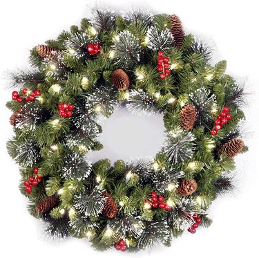National Tree Company Pre-Lit Artificial Christmas Wreath with Pine Cones and Berry Clusters