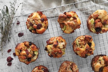 Sausage stuffing muffins on a wire rack