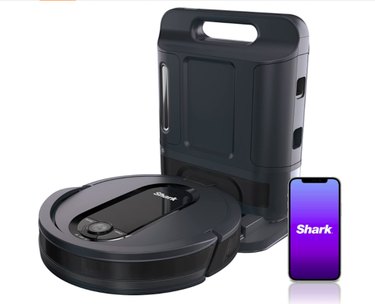 Shark AV1010AE IQ Robot Vacuum With Self-Emptying Base, 45-Day Capacity on white background.