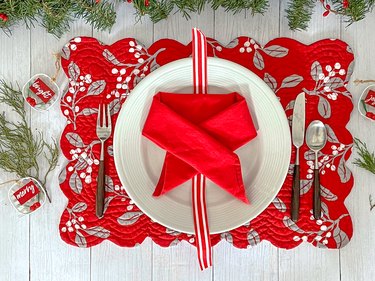 place a ribbon under the center of the bow