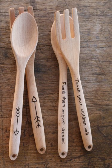 Wooden server sets with wood burned designs