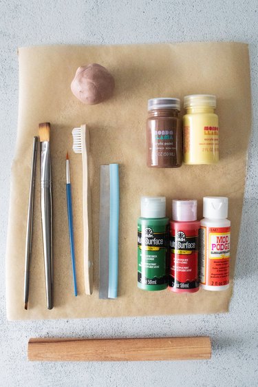 Supplies for clay coaster inspired by seven-layer cookie