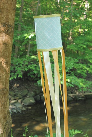 Completed windsock hanging outside.