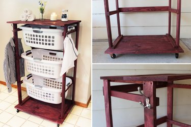 Fully functional rolling laundry cart with garment hooks