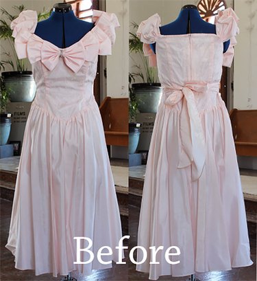 front and back view of the "before" dress