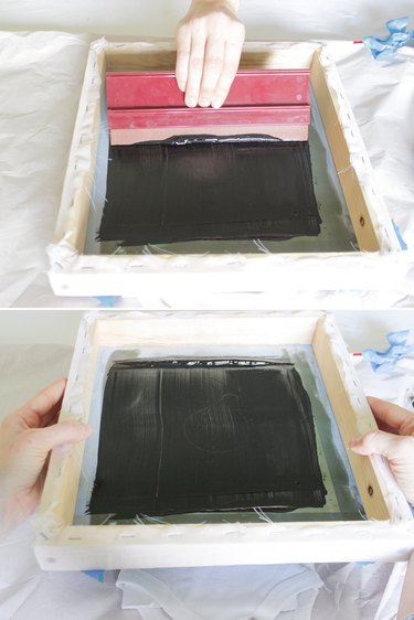Final pass-through of ink and lifting screen off