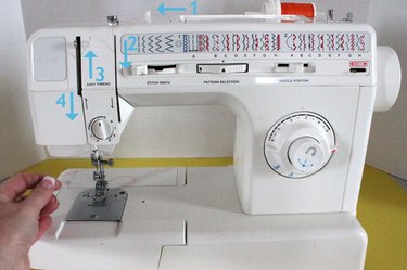 Diagram of how to thread a sewing machine.