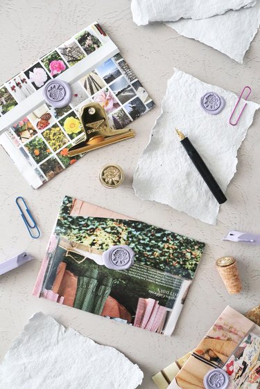 Upcycled envelopes, handmade paper and DIY wax seals