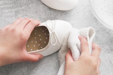 Drying shoes with a soft towel