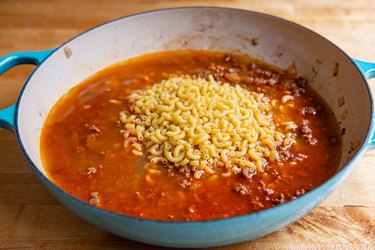 Taco-seasoned mac and cheese in pan
