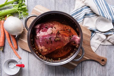Corned beef cooking in pot