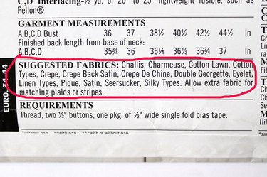 Suggested fabrics for the garment.