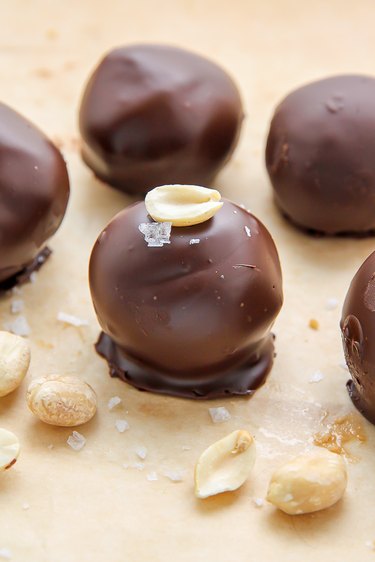 Chilled chocolate peanut butter ball ready to be served.