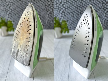 Before and after shots of dirty and clean iron