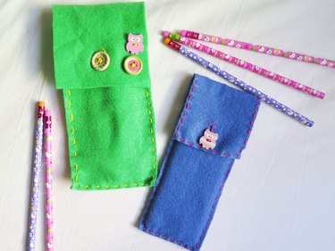 Green and blue DIY felt pencil cases