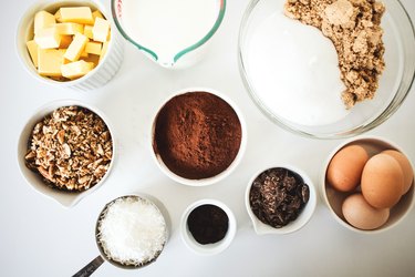 Ingredients measured out in individual bowls.