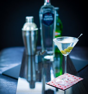 Added brine from the olive juice makes for the drink's signature characteristic.