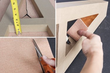 measuring, cutting and gluing leather to inside of letter