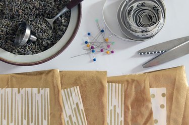 Materials needed to make a lavender sachet.