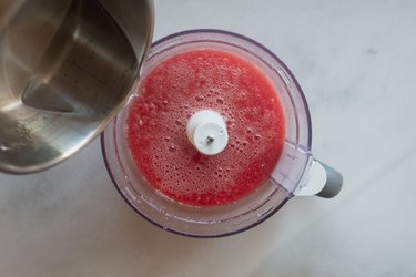 Adding sugar syrup to pureed watermelon