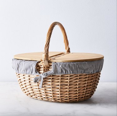 Picnic Time Blue and White Stripe Picnic Basket Made of Wicker