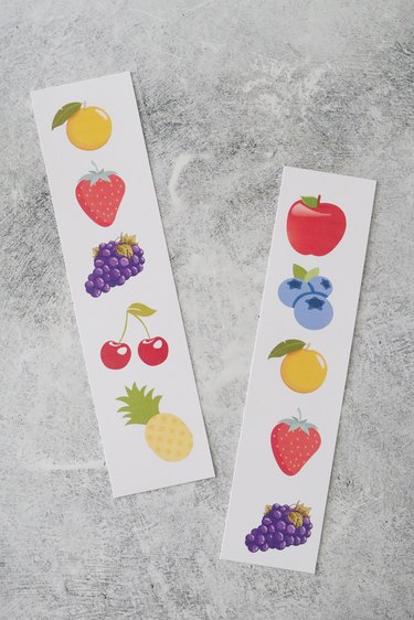 Fruits printed on paper strips