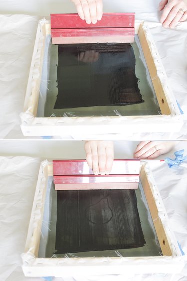 Spreading ink across screen with light and hard pressure