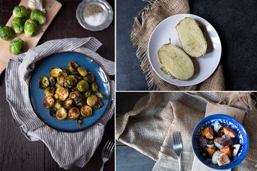 Side Dishes: Baked potato, roasted Brussels sprouts, roasted vegetables