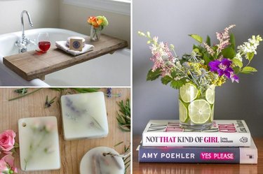 Collage of DIYs to add the finishing touches to a bathroom
