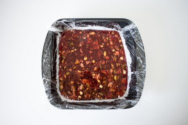 Mixture spread into a baking tin.