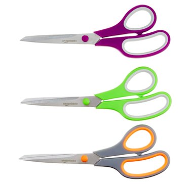 Amazon Basics Multipurpose, Comfort Grip, Titanium Fused, Stainless Steel Office Scissors - Pack of 3