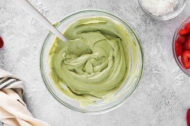 Mixing matcha and yogurt