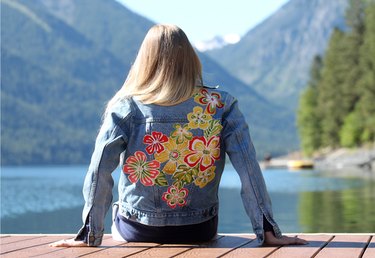 finished floral print jean jacket