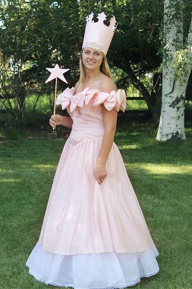 Finished view of the Glinda the Good Witch costume.