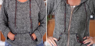 Before and after sweatshirt with a zipper