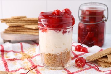 finished cherry cheesecake jar