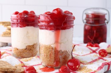 Single-serve no-bake cherry cheesecake jars