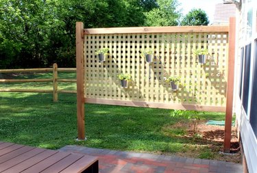 A lattice work privacy screen outdoors