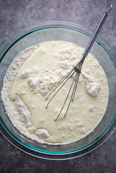 Fold in the cream and milk.