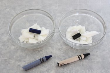 crayon pieces added to wax in bowls