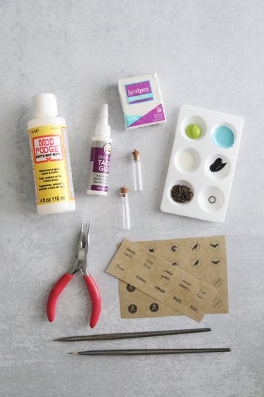 Supplies for pickled eyeball potion bottle necklace