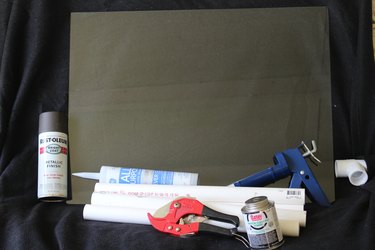 Gathered supplies for PVC pipe table.