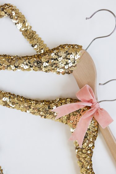 Half completed sequin hanger.