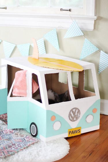 Cat laying inside VW bus