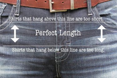 diagram showing perfect length for untucked men's shirt