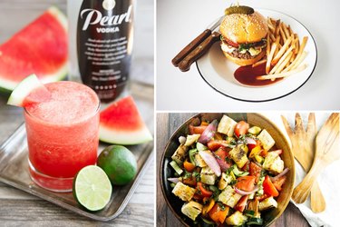 slushie, burger and panzanella salad.